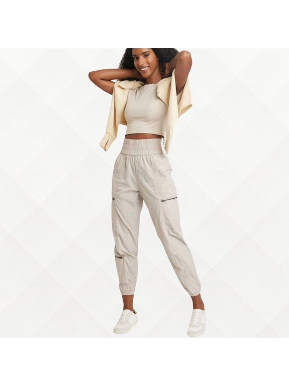 NWT  Job Lab Women’s Cargo Joggers – Beige - Size L - WAW-100011